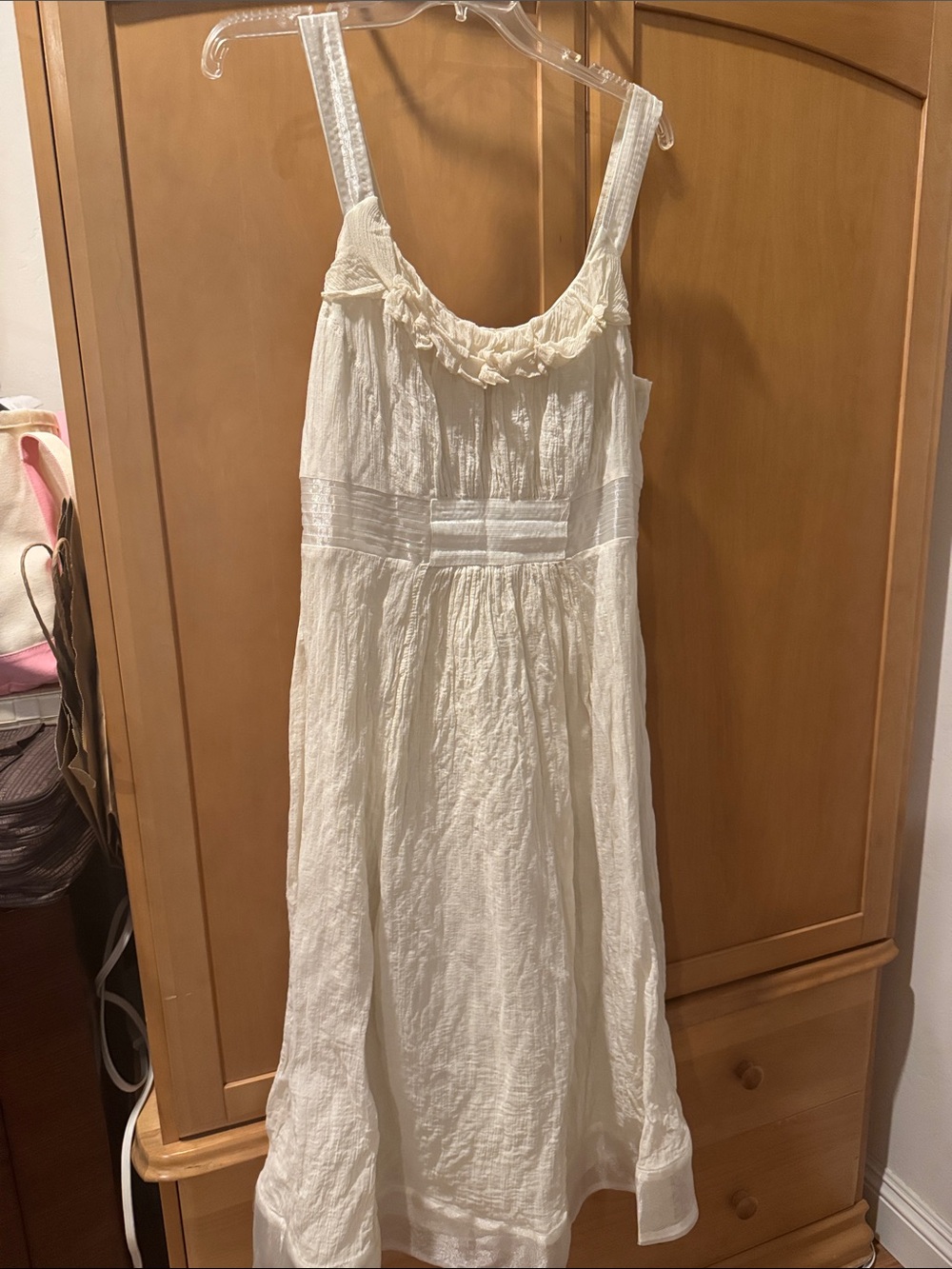 People Like Frank Cream Cotton Midi Sundress with Ruffled Scoop Neck